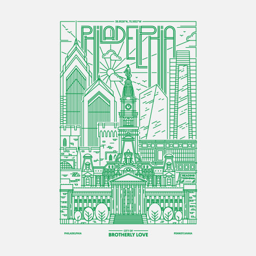 Philadelphia Skyline - Kelly Green Ink