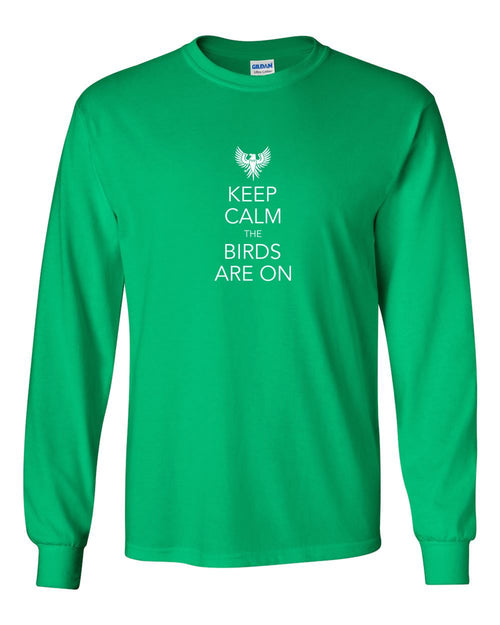 Keep Calm Birds MENS Long Sleeve Heavy Cotton T-Shirt