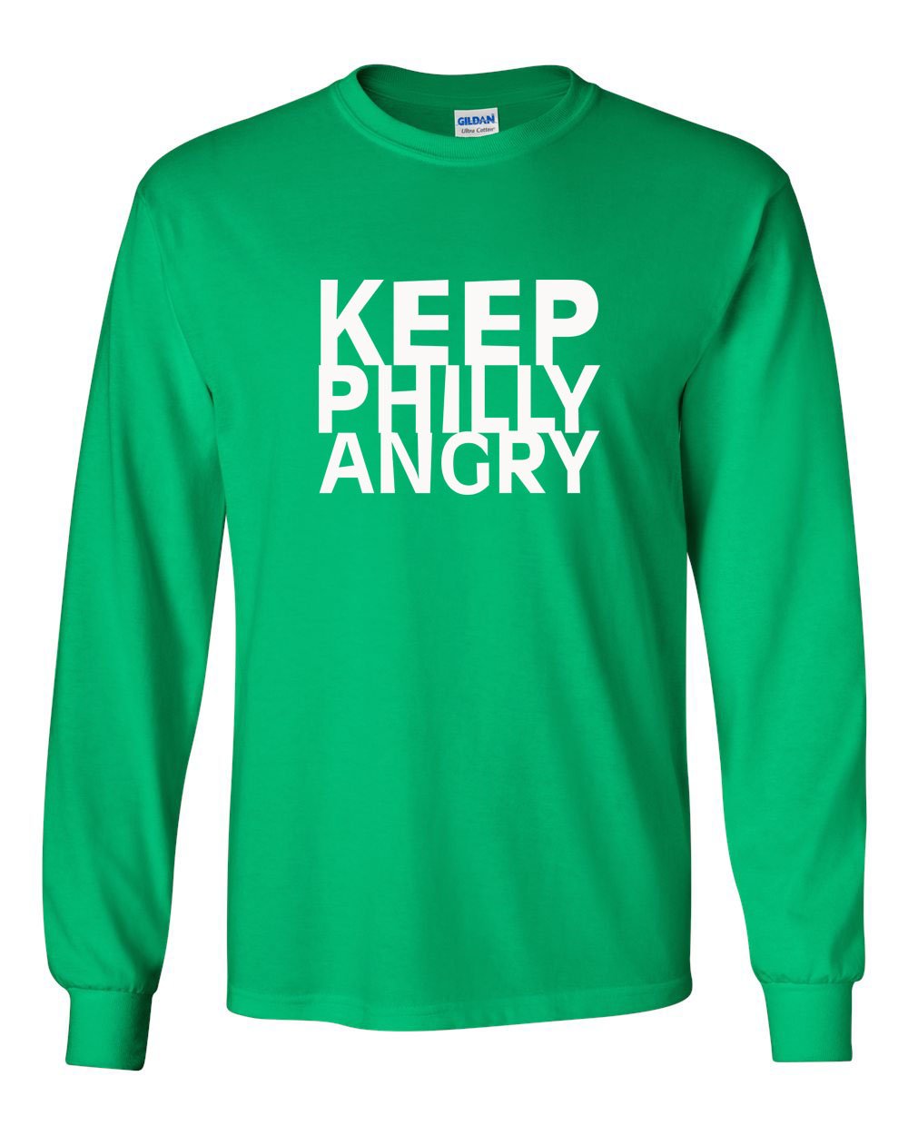 Keep Philly Angry White Ink MENS Long Sleeve Heavy Cotton T-Shirt