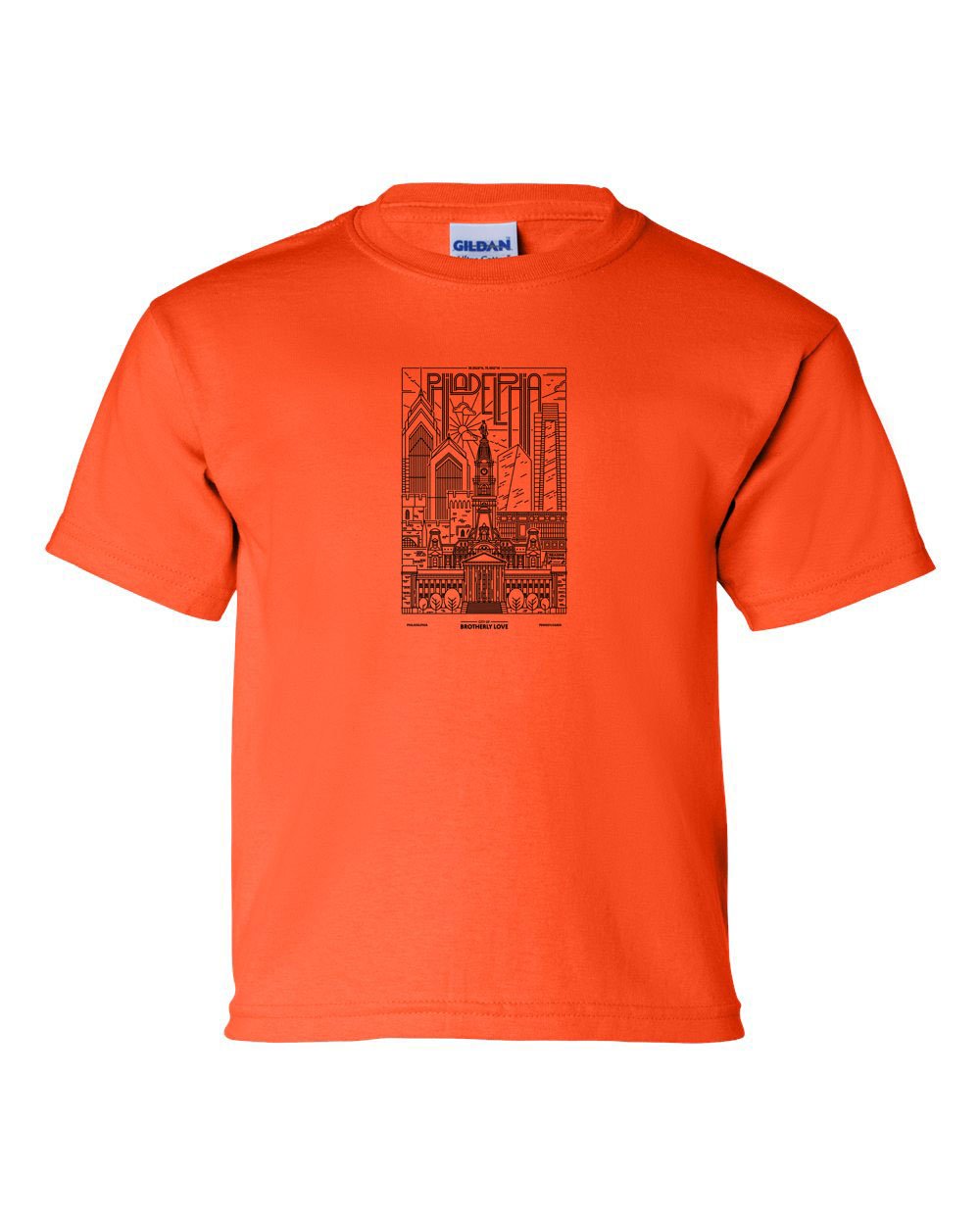 Philadelphia Skyline V2 (Black Ink On Orange) KIDS T-Shirt