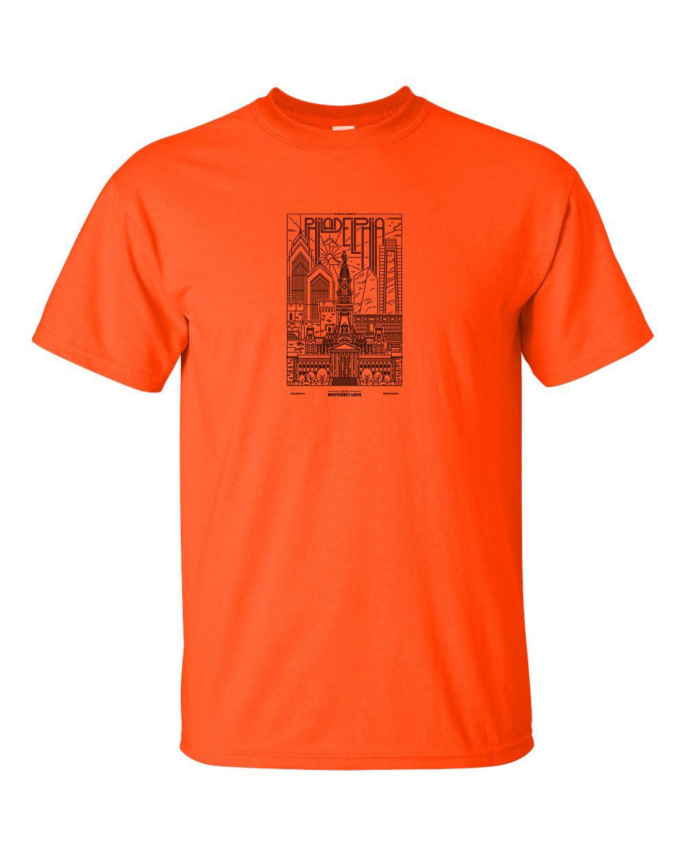 Philadelphia Skyline V2 (Black Ink On Orange) Mens/Unisex T-Shirt