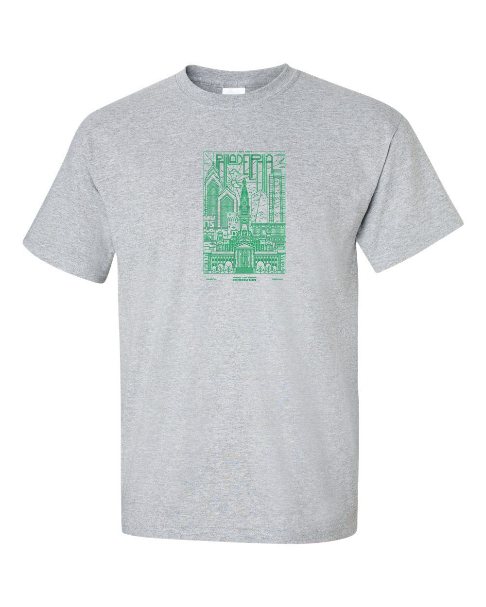 Philadelphia Skyline V2 (Green Ink) Mens/Unisex T-Shirt