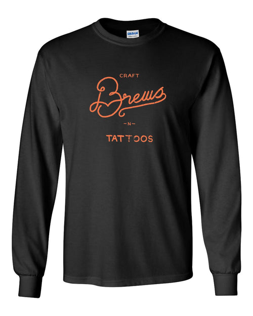 Brews and Tattoos Orange Ink MENS Long Sleeve Heavy Cotton T-Shirt