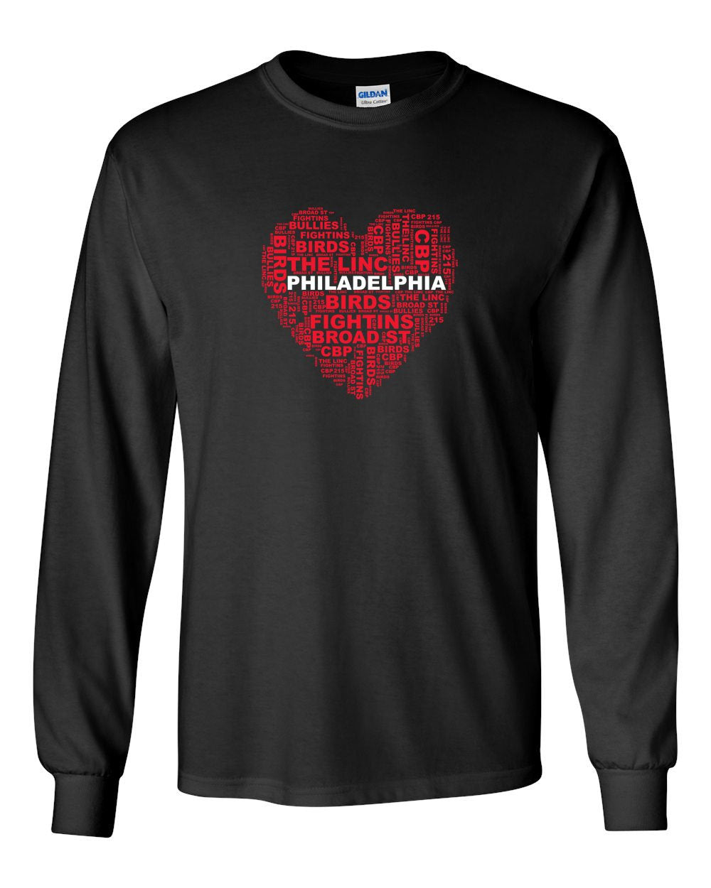 Philly Heart MENS Long Sleeve Heavy Cotton T-Shirt