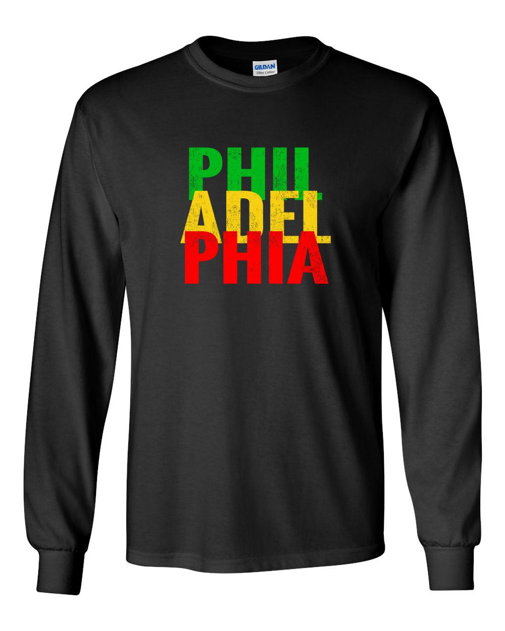 Rasta Philly Letters MENS Long Sleeve Heavy Cotton T-Shirt