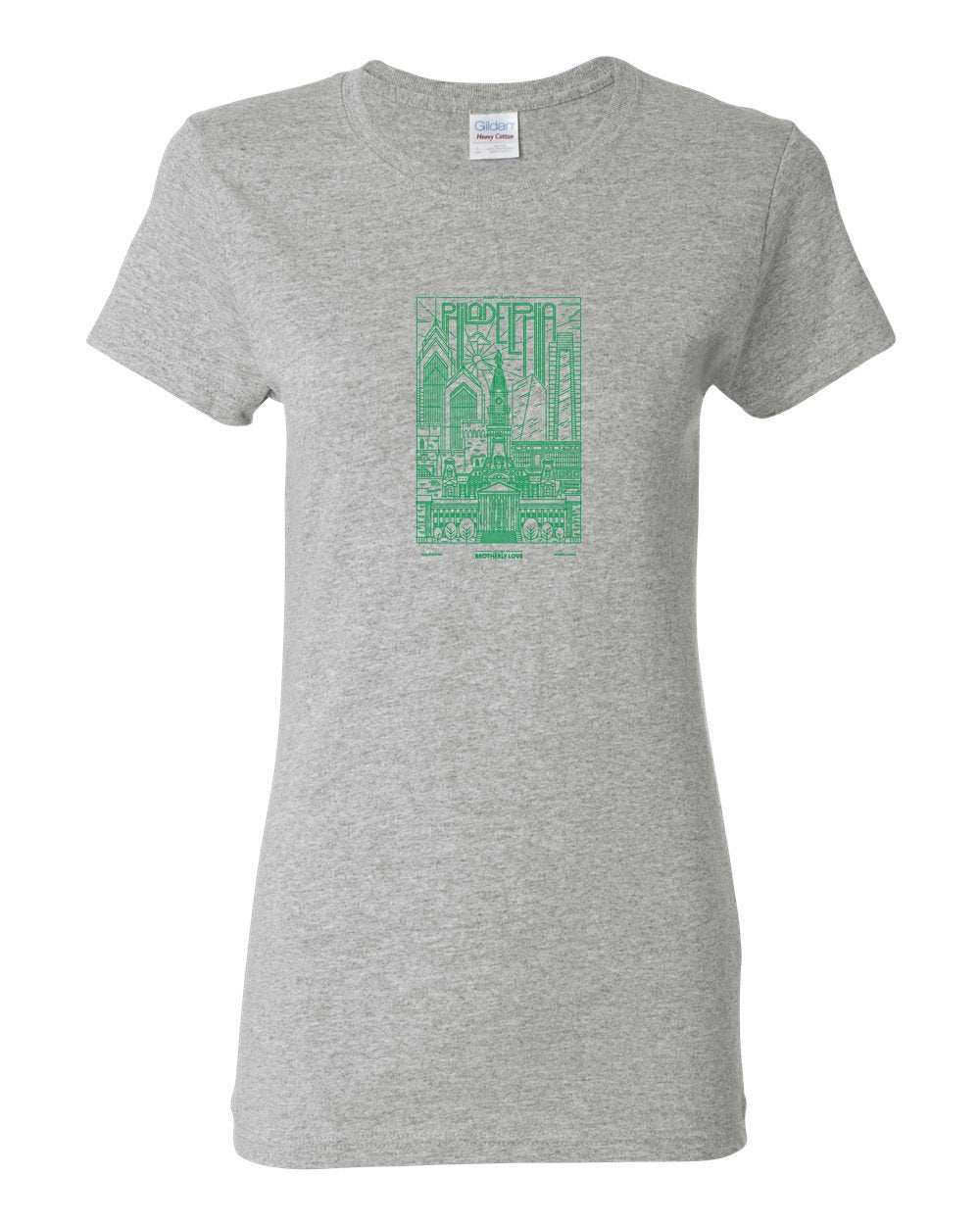Philadelphia Skyline V2 (Green Ink) LADIES Missy-Fit T-Shirt