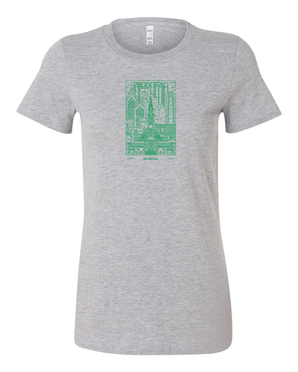 Philadelphia Skyline V2 (Green Ink) LADIES Junior-Fit T-Shirt