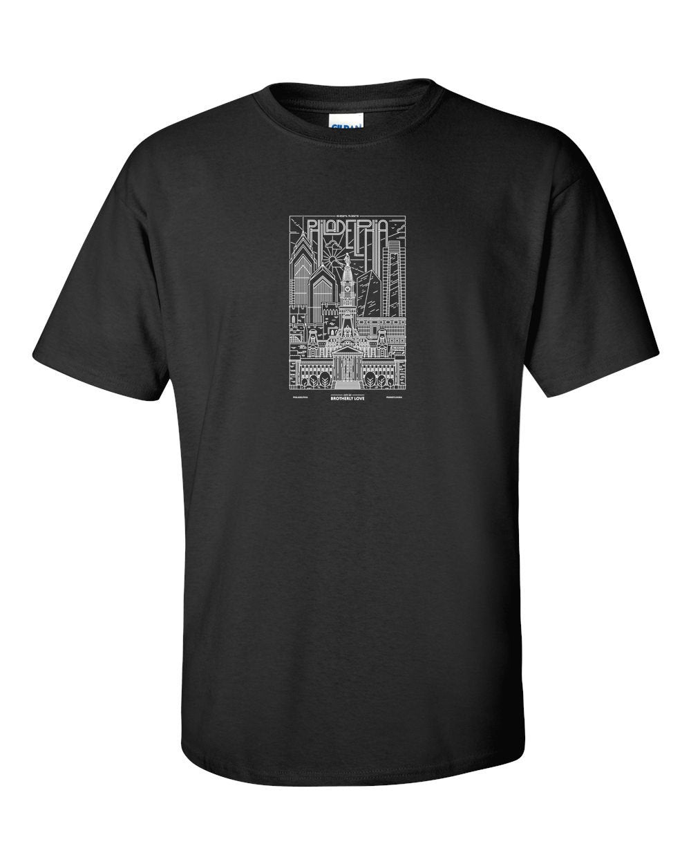 Philadelphia Skyline V2 (White Ink On Black) Mens/Unisex T-Shirt
