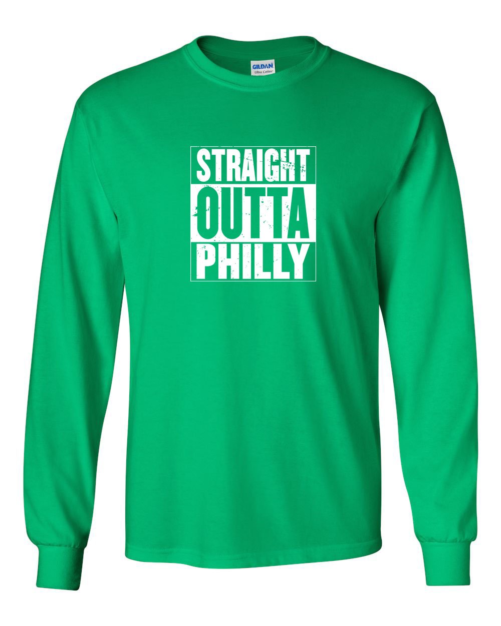Straight Out of Philly White Ink MENS Long Sleeve Heavy Cotton T-Shirt