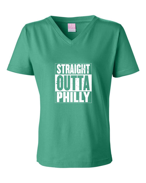 Straight Out of Philly White Ink LADIES Junior Fit V-Neck